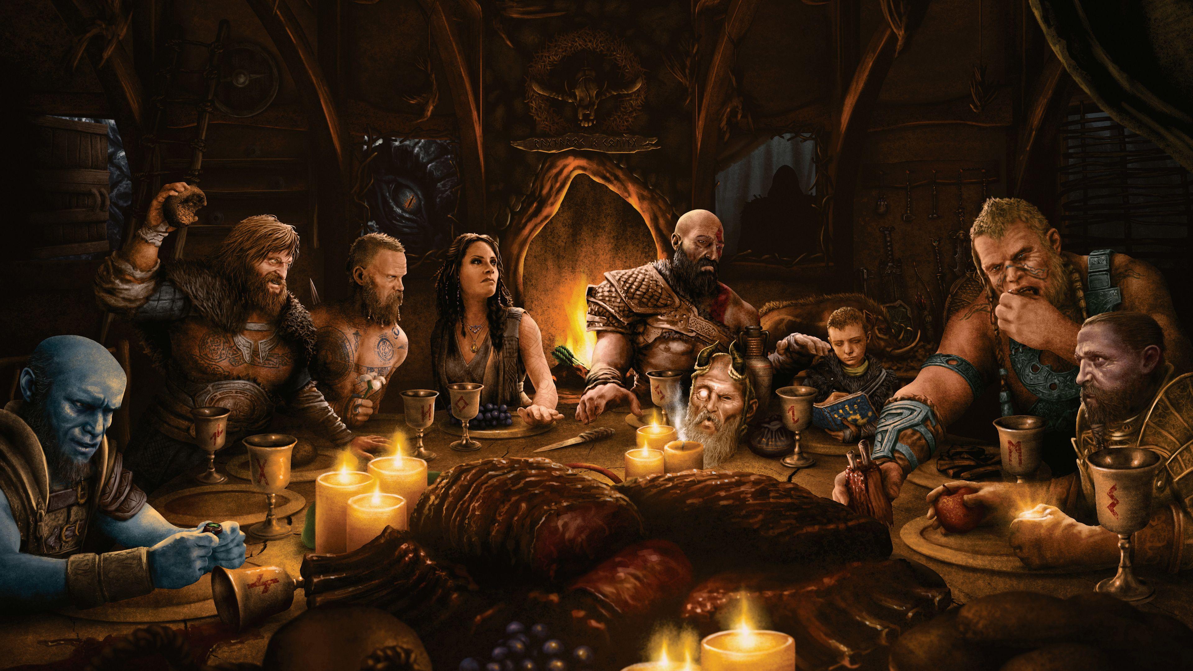 3840x2160 Download 3840x2160 wallpaper dinner, warriors, video game, god of war, 4k, uhd 16: widescreen, 3840x2160 HD image, background, 17084