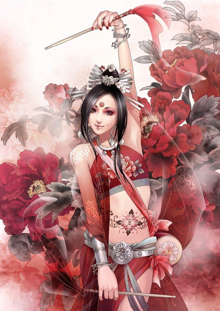 849x1202 Illustration by Zhang Xiaobai. Samurai, geisha, dragon, tiger