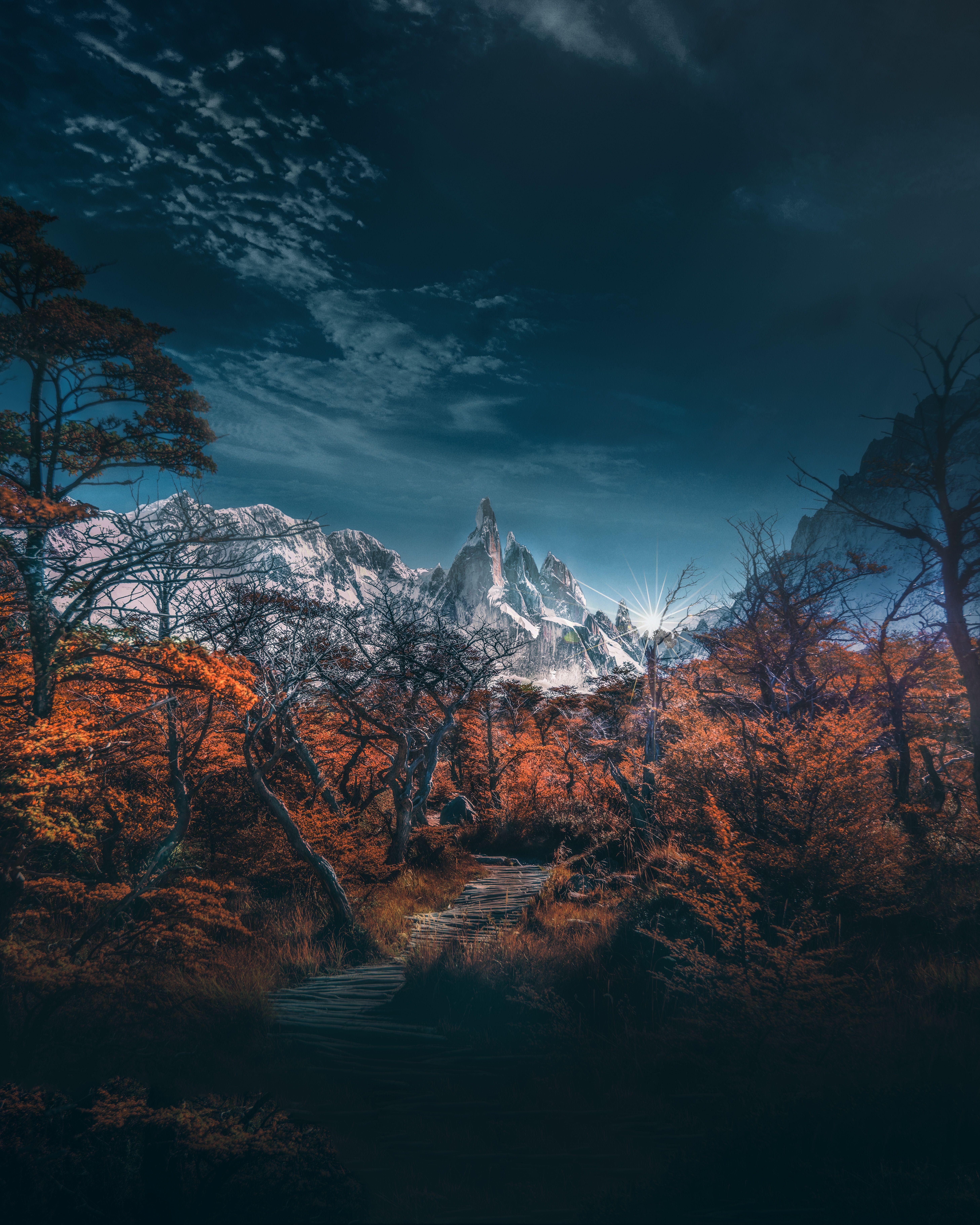 5829x7287 Download wallpaper 5829x7287 mountains, path, trees, sky, landscape HD background