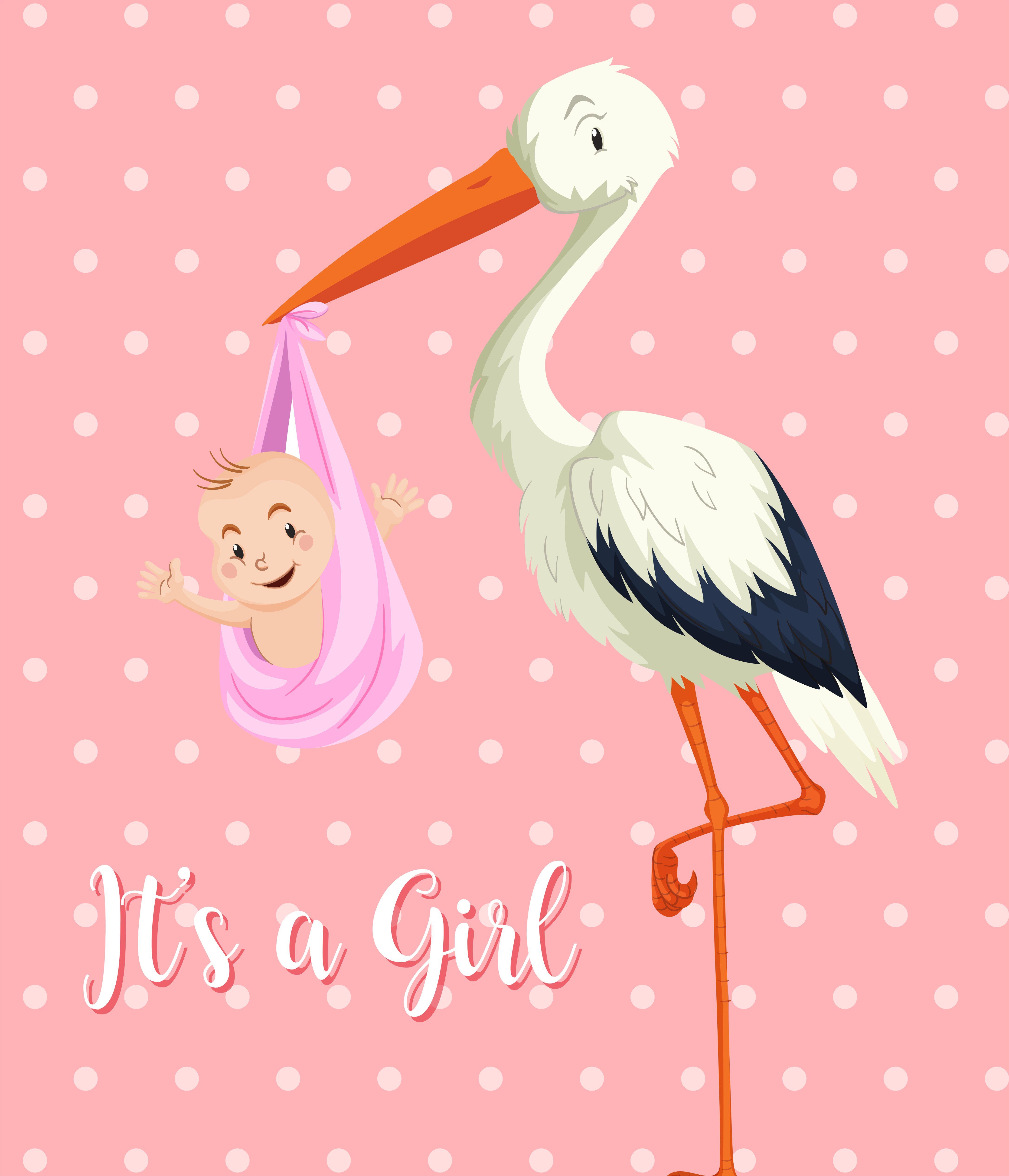 4345x5064 Stork baby with baby girl on pink background Free Vectors, Clipart Graphics & Vector Art