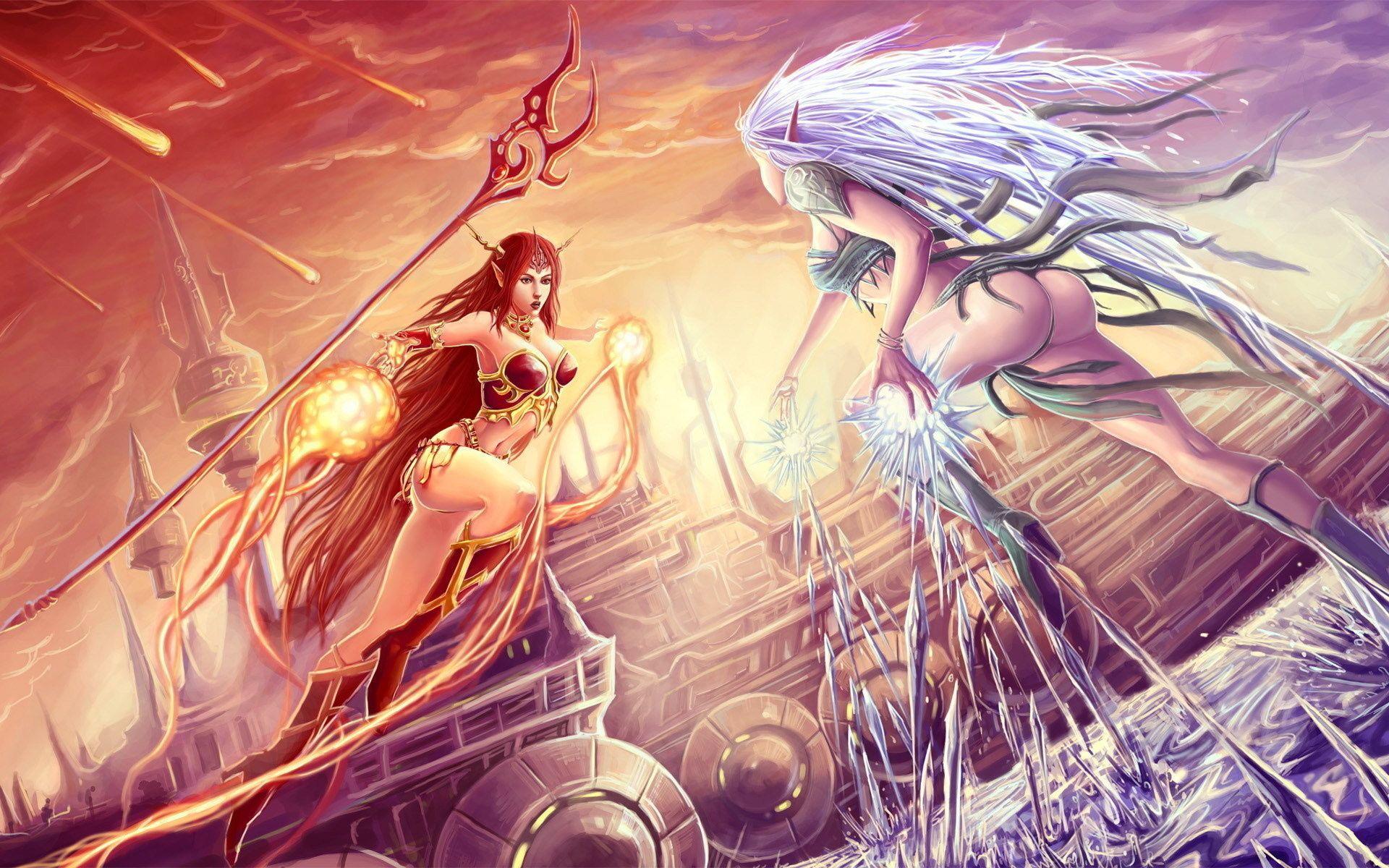 1920x1200 Wallpaper. Fantasy. photo. picture. the fight, magic, Ice and fire, magic, Fight