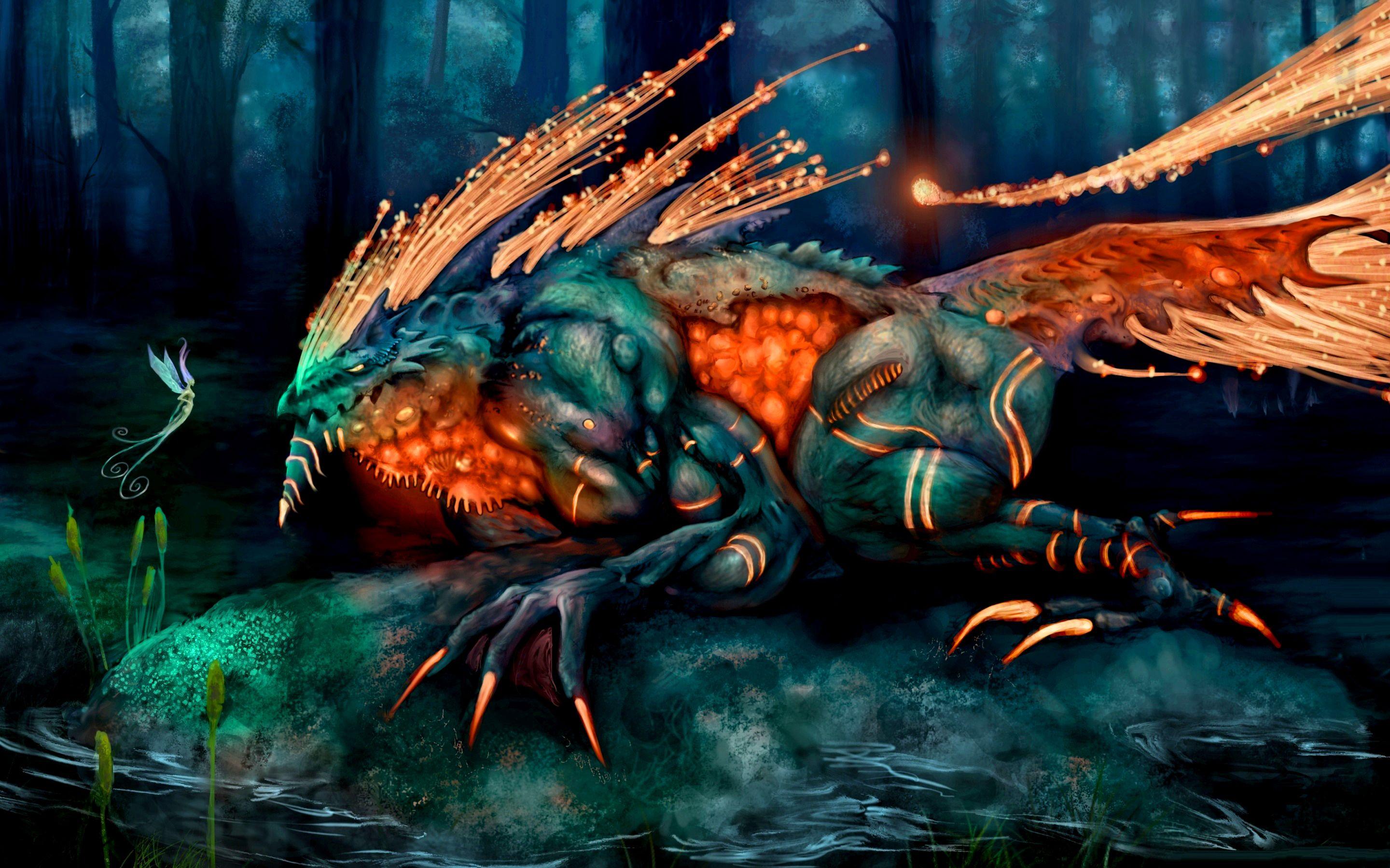 2880x1800 fantasy, magic, dragon, fairy wallpaperf.co.ua