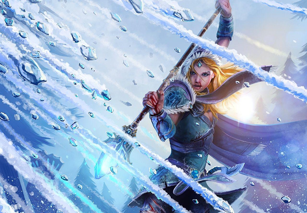 1280x889 Image DOTA 2 Crystal Maiden Magic Mage Staff Ice Girls Fantasy Snow