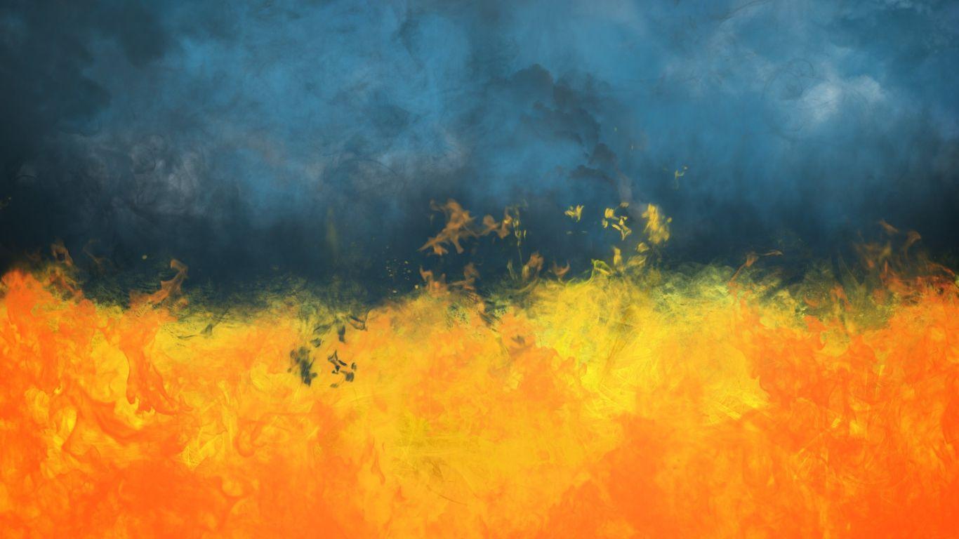 1366x768 The yellow flame and blue smoke Desktop wallpaper 1366x768