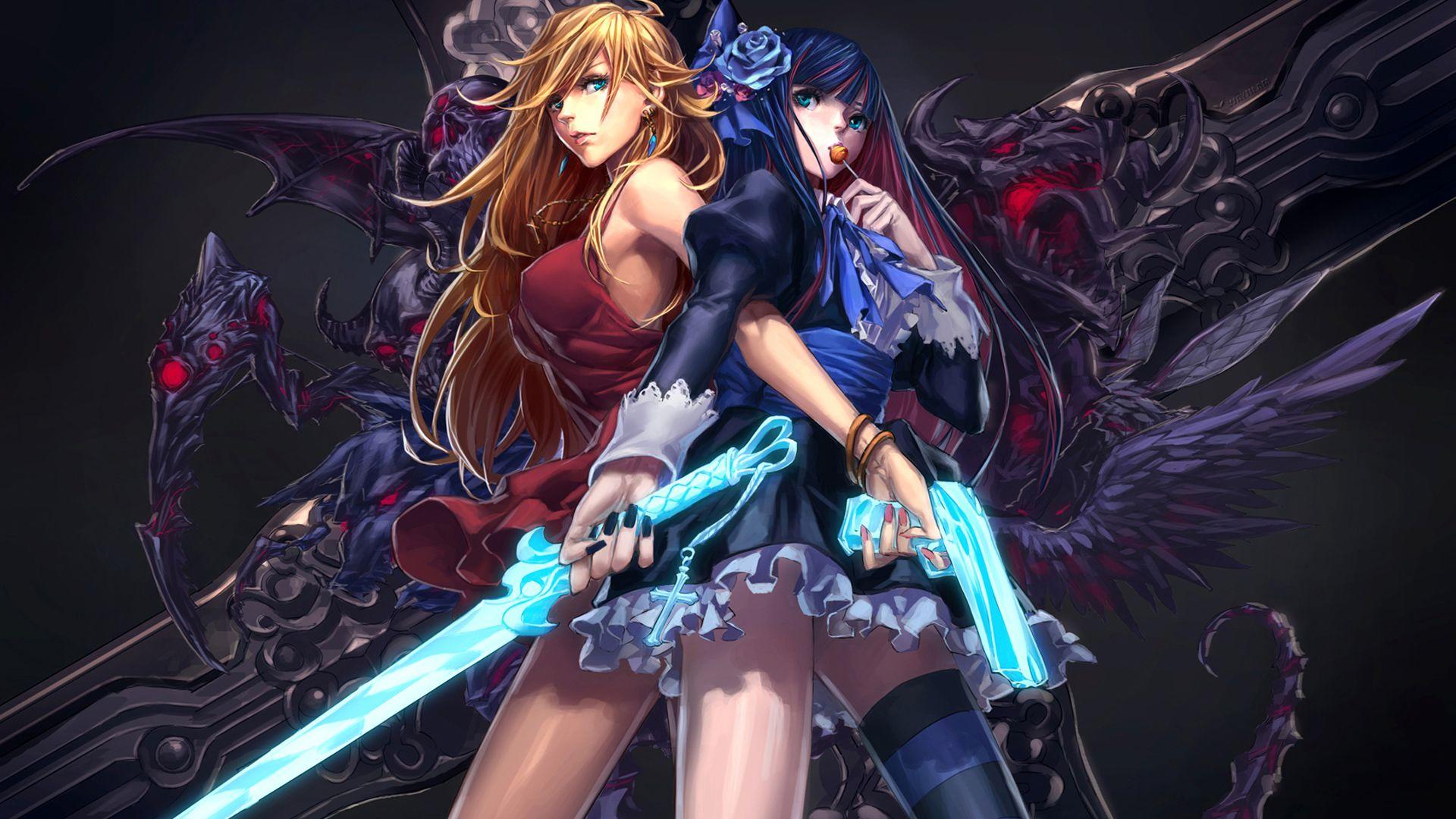 1920x1080 anime girls with guns and swords full HD wallpaper download 1080p 269 - Anime Girl HD Wallpaper