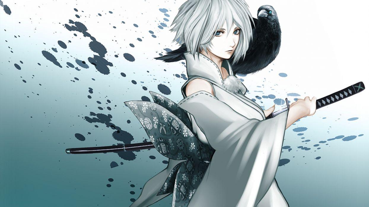1244x700 Katana anime crows anime girls swords silver hair upscaled wallpaperx1080
