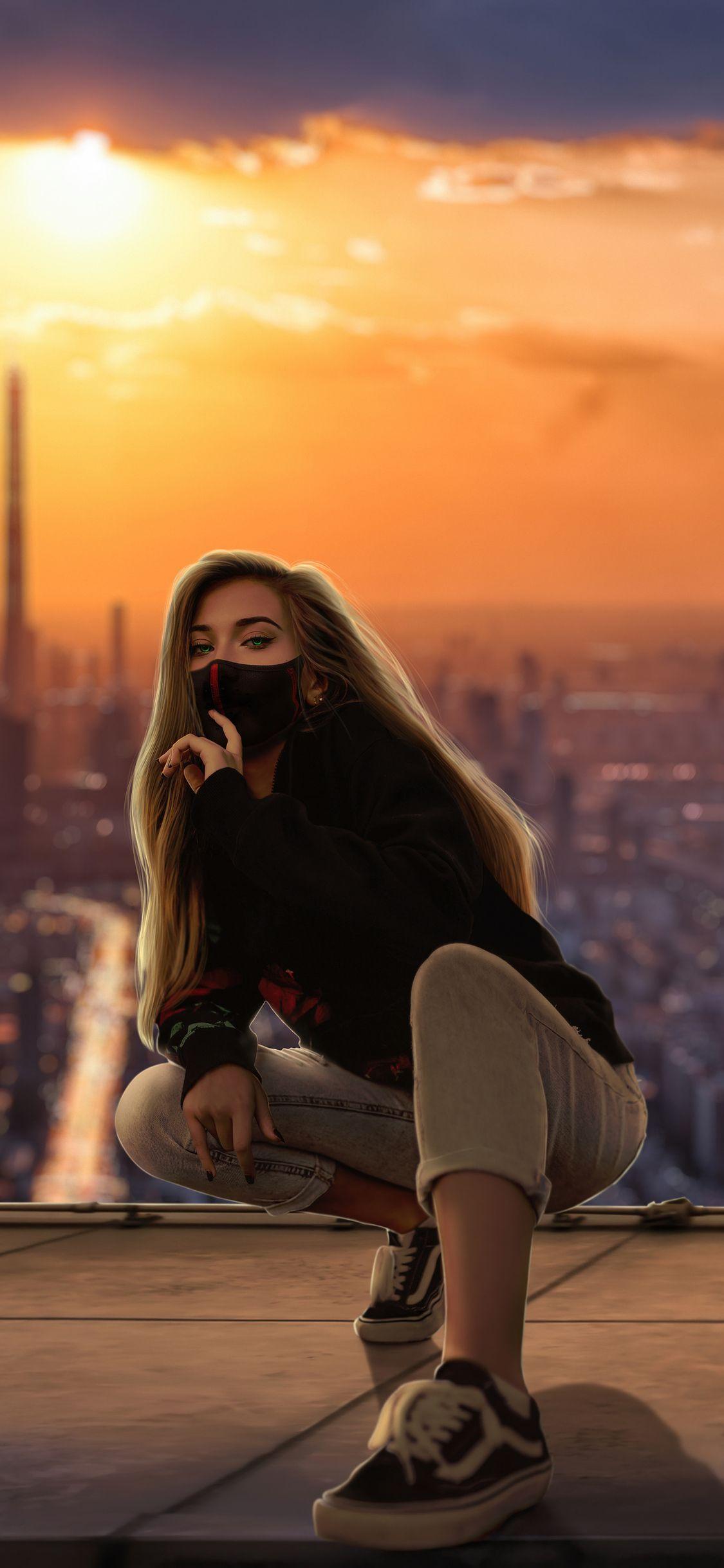 1125x2436 Girl Mask City Outdoor 4k iPhone XS, iPhone iPhone X HD 4k Wallpaper, Image, Background, Photo and Picture