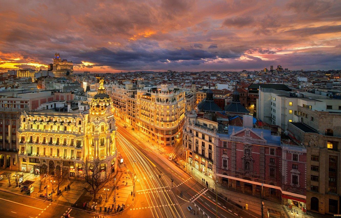 1332x850 Wallpaper the city, lights, the evening, Europe, Spain, the view from the top, Europe, Spain, Madrid, Madrid image for desktop, section город
