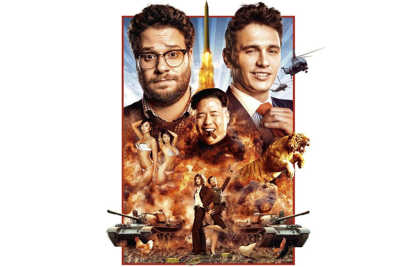 1332x850 Wallpaper tiger, girls, helicopters, rocket, white background, action, poster, tanks, chicken, James Franco, Comedy, James Franco, Seth Rogen, Seth Rogen, Koreans, The Interview image for desktop, section фильмы
