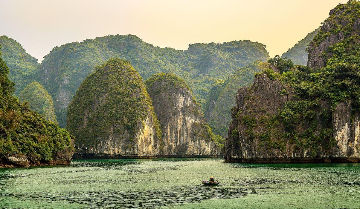 1204x700 Sea Mountains Cove Ha Long Bay Vietnam Nature wallpaperx2500