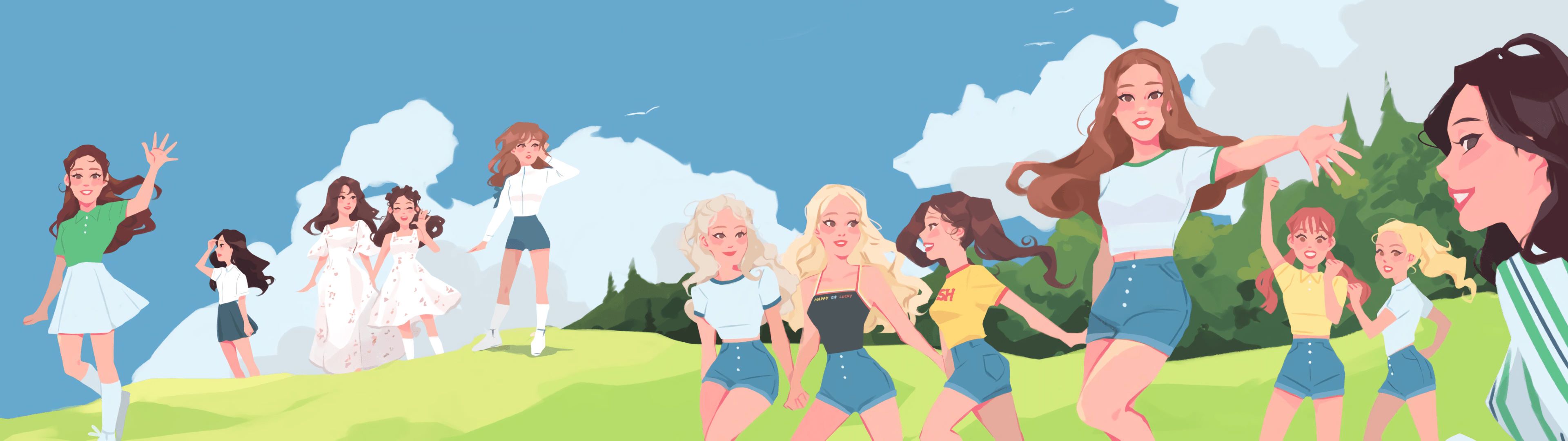 3840x1080 LOONA Heejin HyunJin HaSeul YeoJin Vivi Kim Lip JinSoul Choerry Yves Chuu GoWon Olivia Hye K Pop Fan Wallpaper:3840x1080