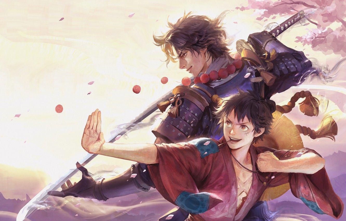 1332x850 Wallpaper sword, guys, One Piece, Portgas D. Ace, Monkey D. Luffy image for desktop, section сёнэн