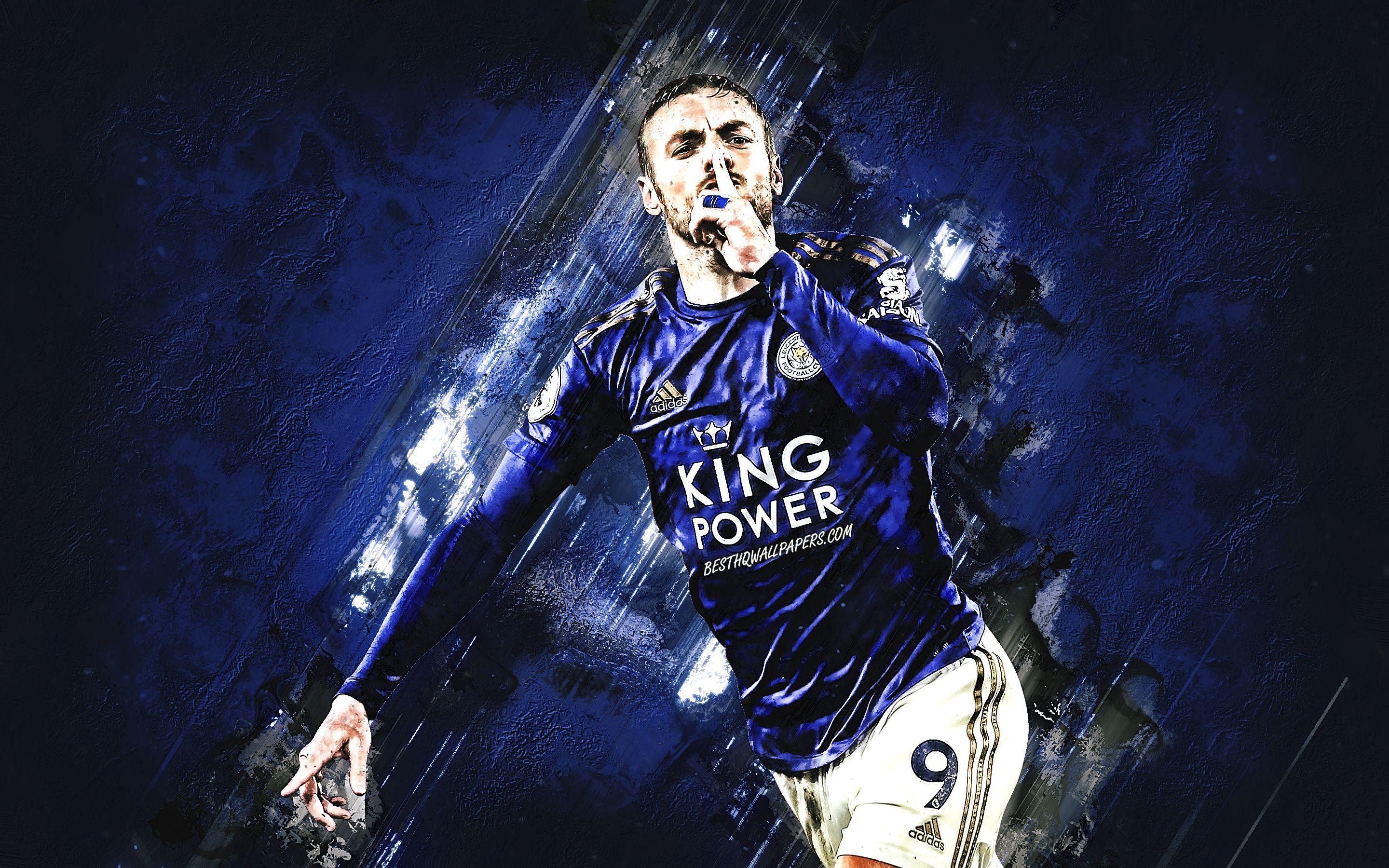 2880x1800 Download wallpaper Jamie Vardy, Leicester City FC, English football player, portrait, blue stone background, Premier League, football, England for desktop with resolution 2880x1800. High Quality HD picture wallpaper