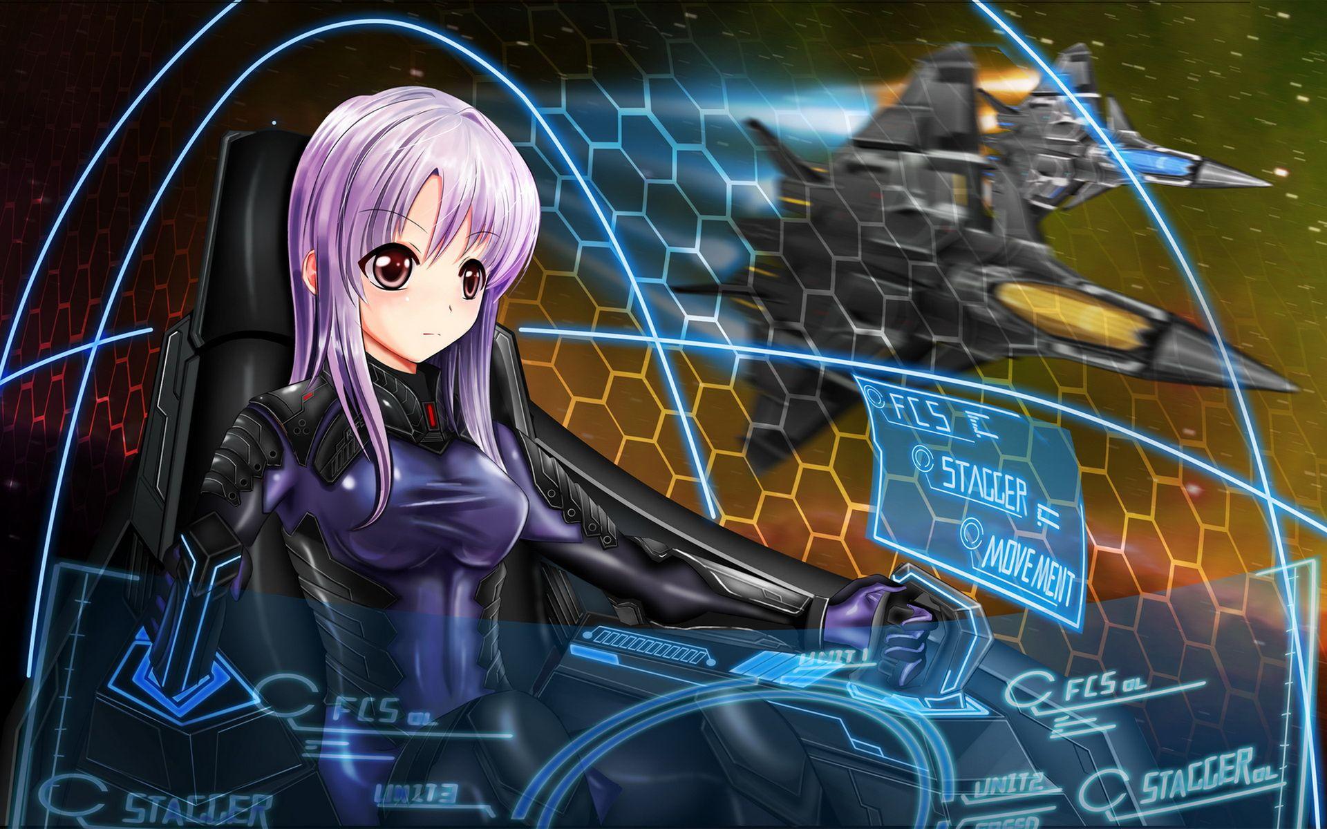 Anime girl with blue hair in a spaceship - wide 10