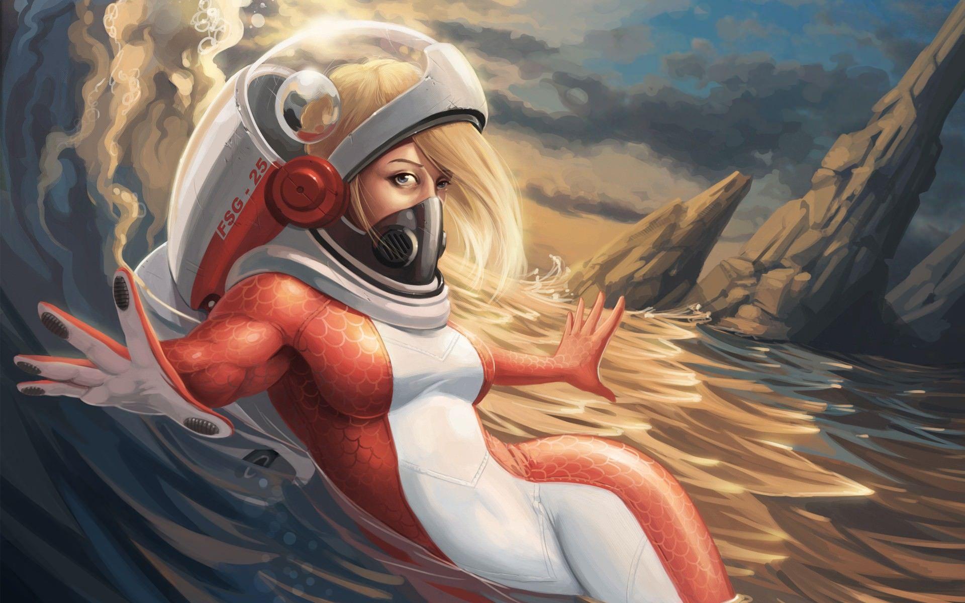 1920x1200 Blonde Space Girl Wallpaper