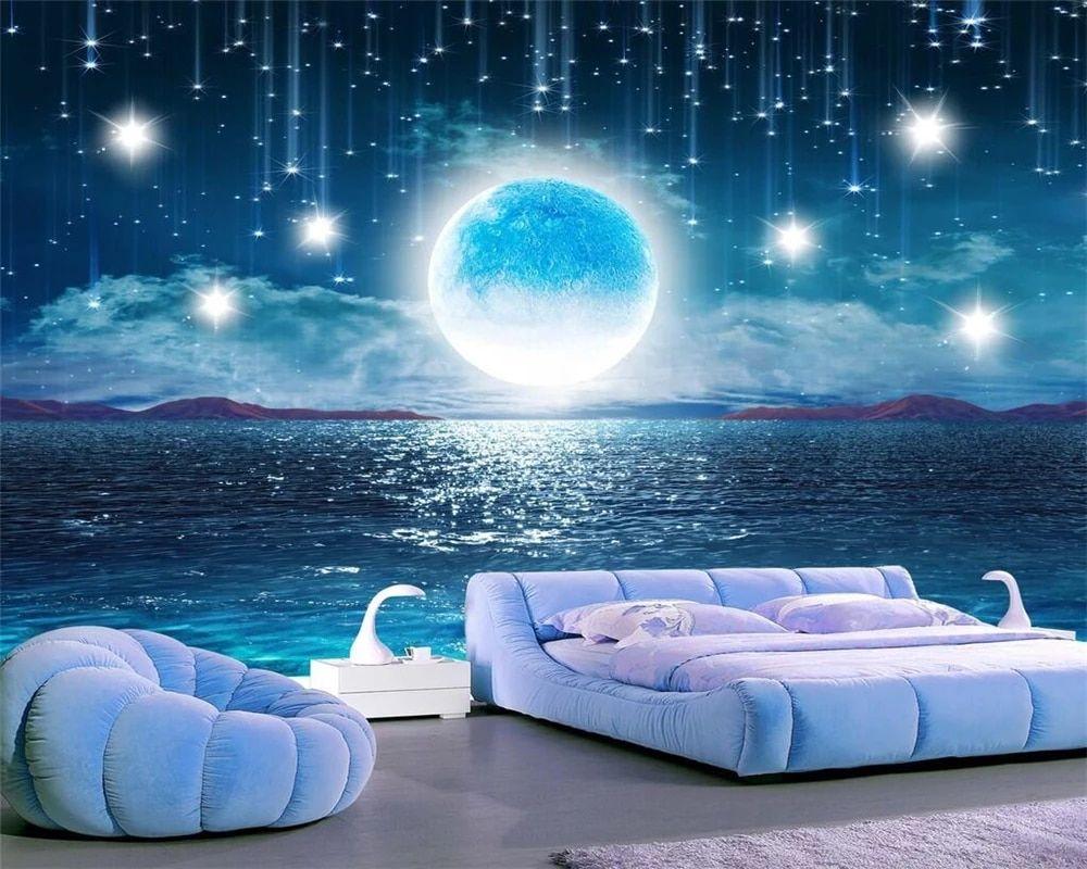 1000x800 Beibehang Custom wallpaper water rose bright moon sky stars landscape living room bedroom TV background walls mural 3D wallpaper. Wallpaper