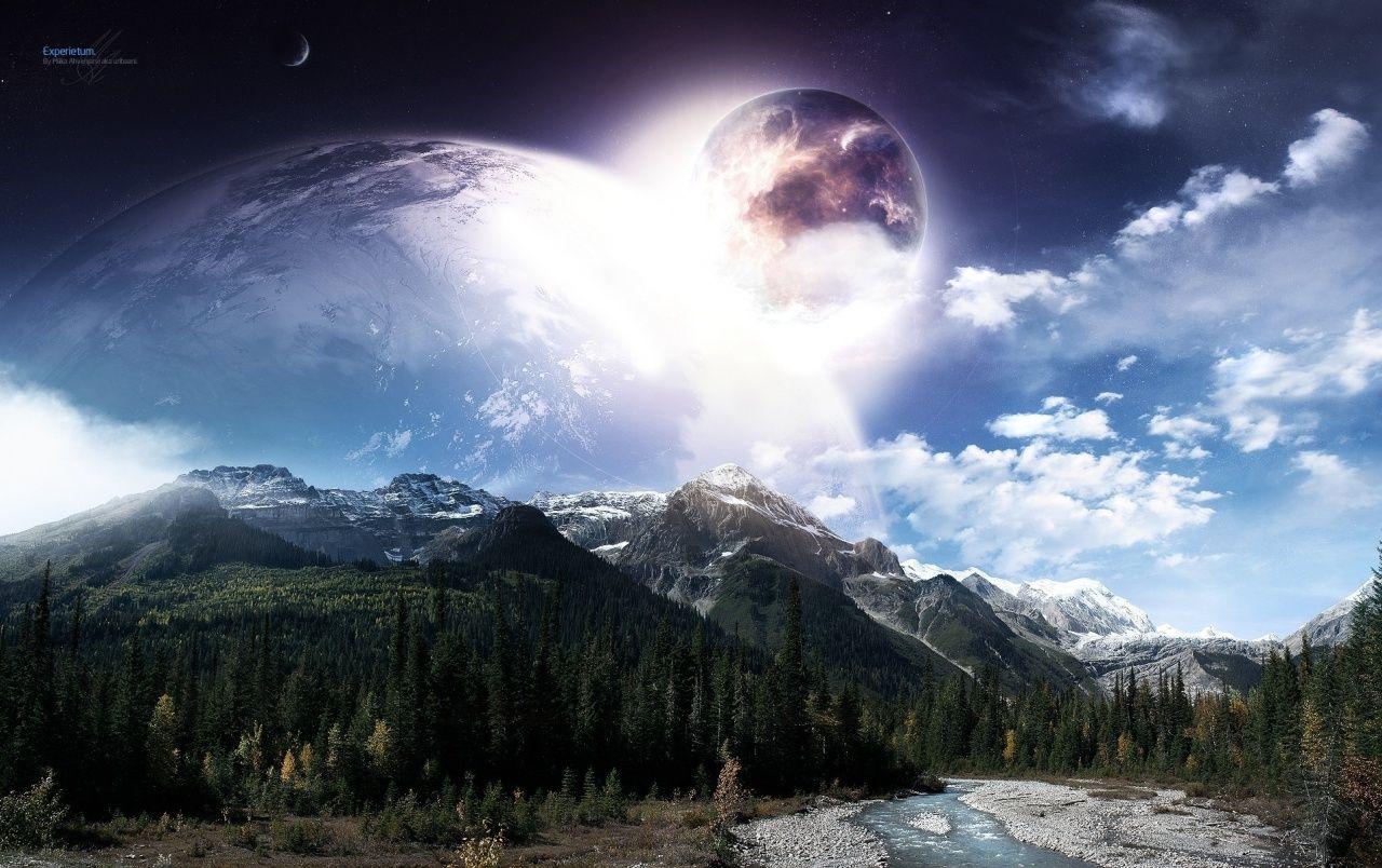 1280x804 Planets Mountains Forest Creek wallpaper. Planets Mountains Forest Creek