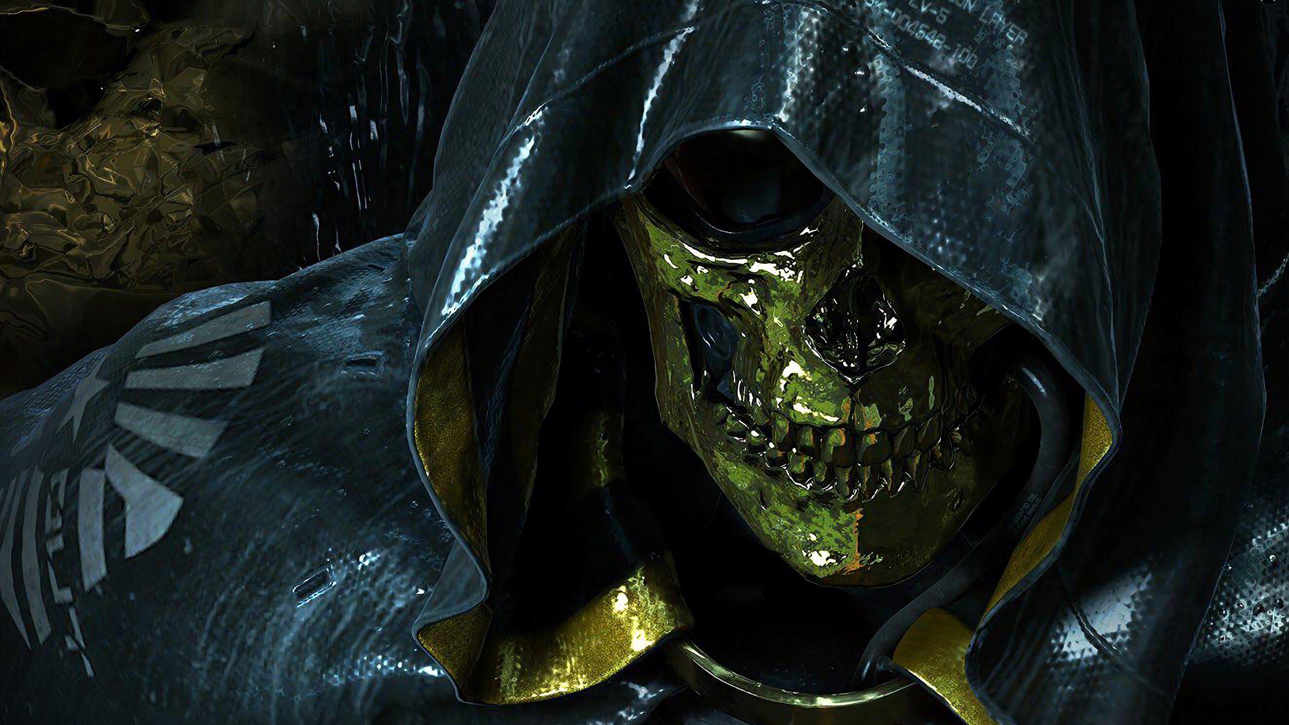 2560x1440 Death Stranding Gold Skull Mask Higgs 4K Wallpaper