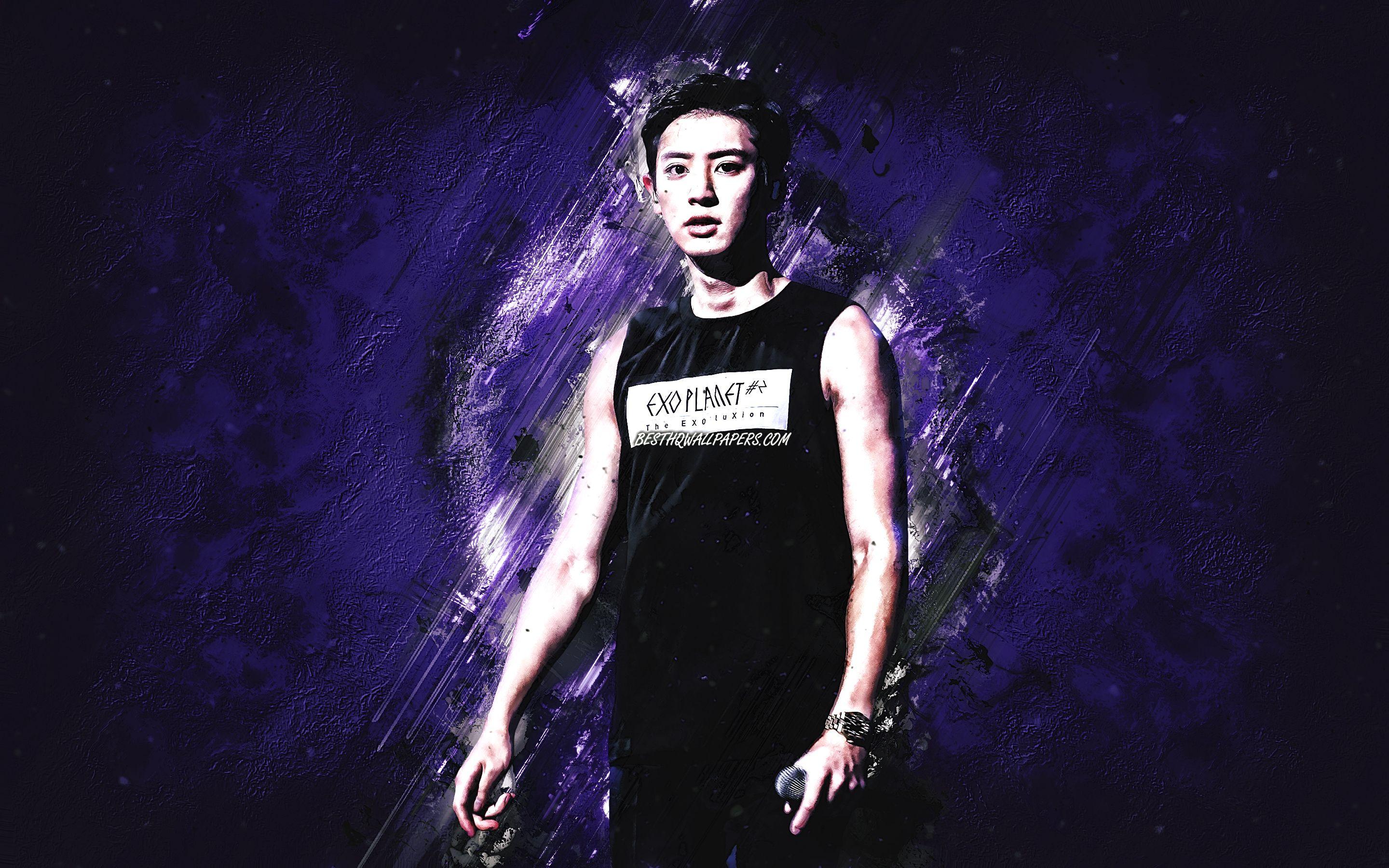 2880x1800 Download wallpaper Chanyeol, EXO, Park Chanyeol, South Korean rapper, portrait, purple stone background for desktop with resolution 2880x1800. High Quality HD picture wallpaper