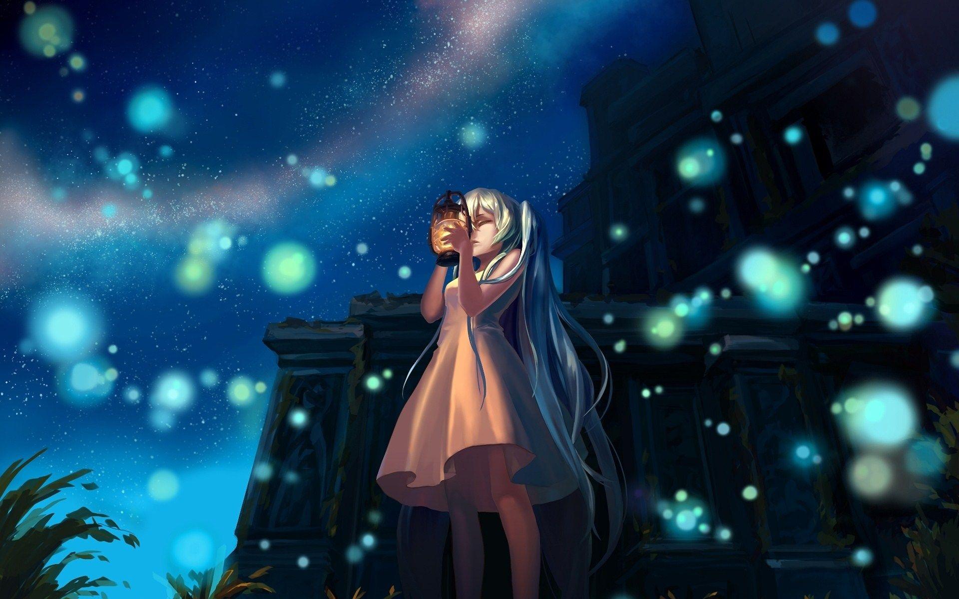 1920x1200 Art Anime Girl Lights wallpaperx1200