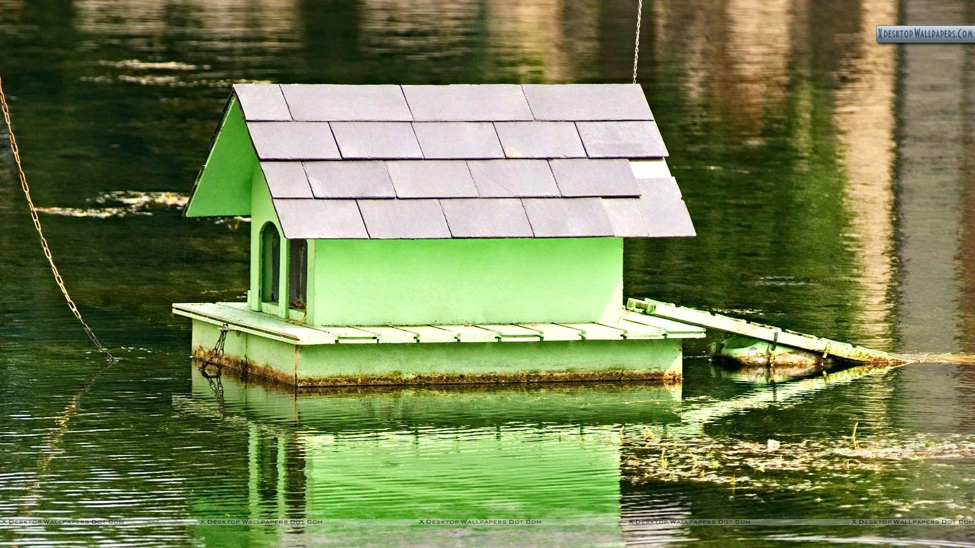 1920x1080 Small Wooden House Boat Wallpaper