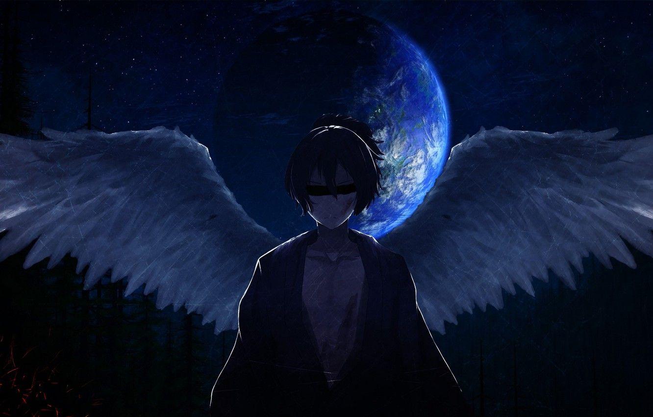 1332x850 Wallpaper wings, angel, The moon, A Homeless God, Noragami, Yato image for desktop, section сёнэн
