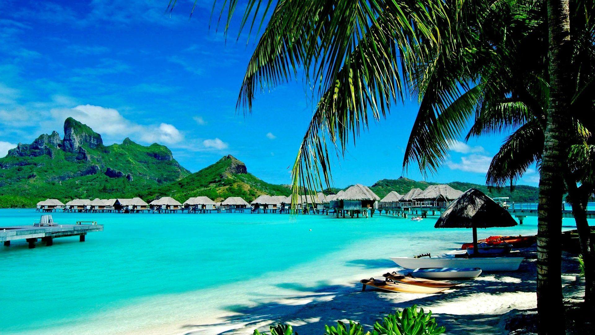 1920x1080 Background Beach Hawaii Summer Vacation Sand Mountains Nature Sky