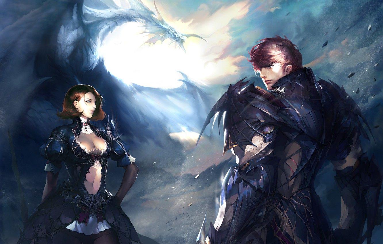 1332x850 Wallpaper fragments, people, woman, dragon, people, armor, Lineage lineage, line, game wallpaper, la lineage, Goddess of Destruction, Lindvor, Lindvior image for desktop, section игры
