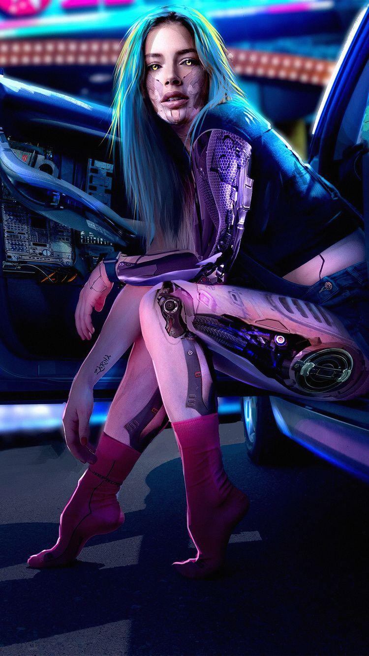 750x1334 Cyberpunk Girl With Car4k iPhone iPhone 6S, iPhone 7 HD 4k Wallpaper, Image, Background, Photo and Picture
