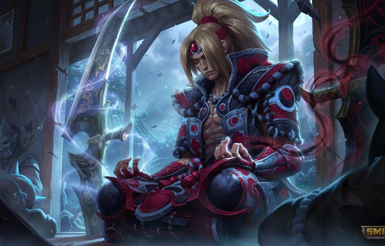 1332x850 Wallpaper Meditation, Samurai, The Lotus Position, Dark Matter, Smite, Tsukuyomi, Super Weapons, Black Magic, Smith, Blood On His Hands Image For Desktop, Section игры