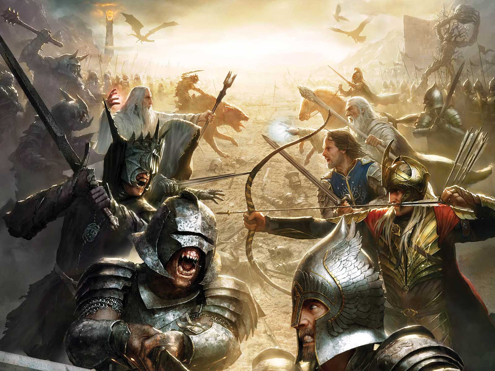 1600x1200 video games, Gandalf, Sauron, eagles, The Lord of the Rings, Aragorn, orcs, Saruman wallpaper