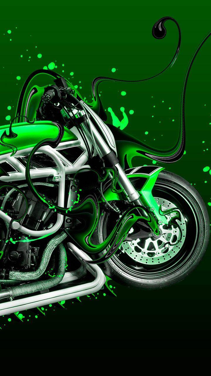720x1280 Harley bike lovers, this is for you. Bike art with street graffiti style. Chrome finish super bike, fast and furious. #bike #h. Green bike, Bike art, Harley bikes