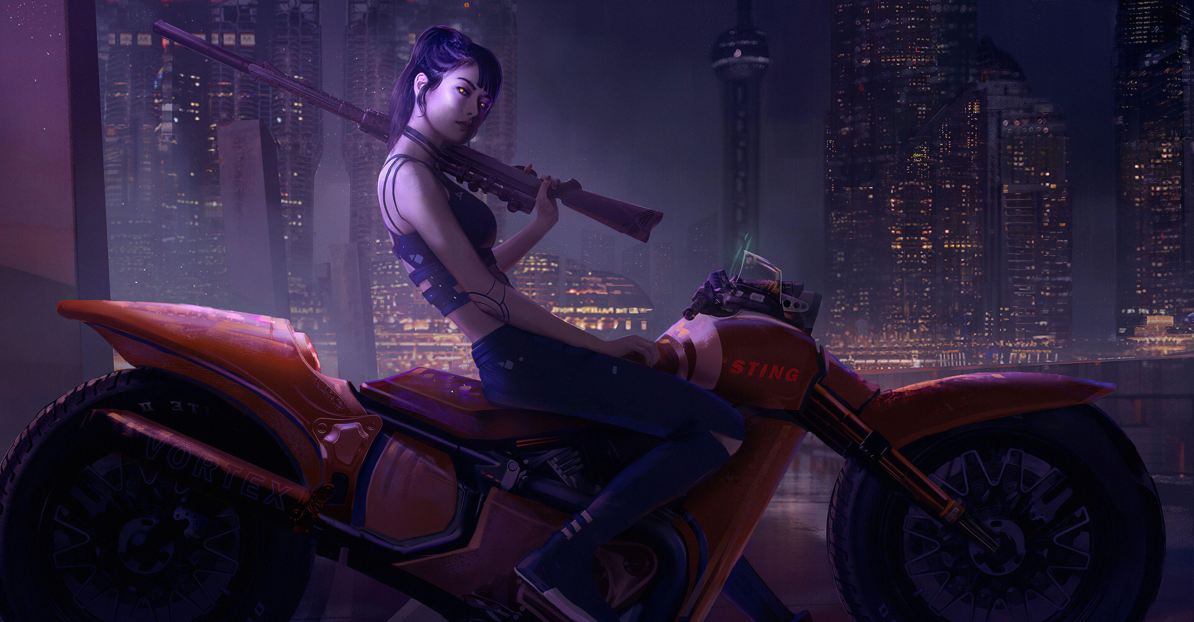 3840x2000 Girl On Bike Art 1440P Resolution HD 4k Wallpaper, Image, Background, Photo and Picture