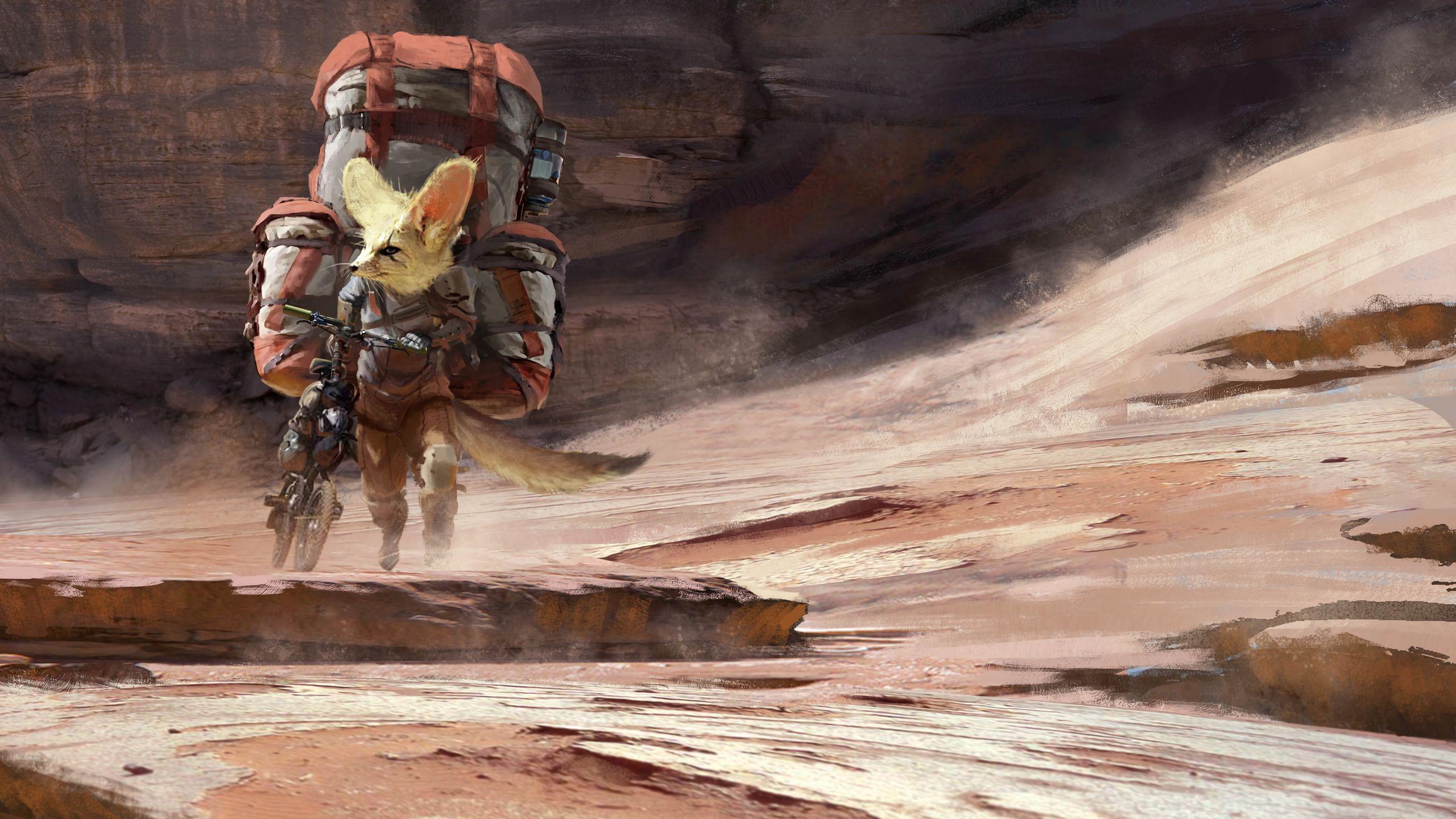 2560x1440 Download wallpaper 2560x1440 fox, bike, art widescreen 16:9 HD background