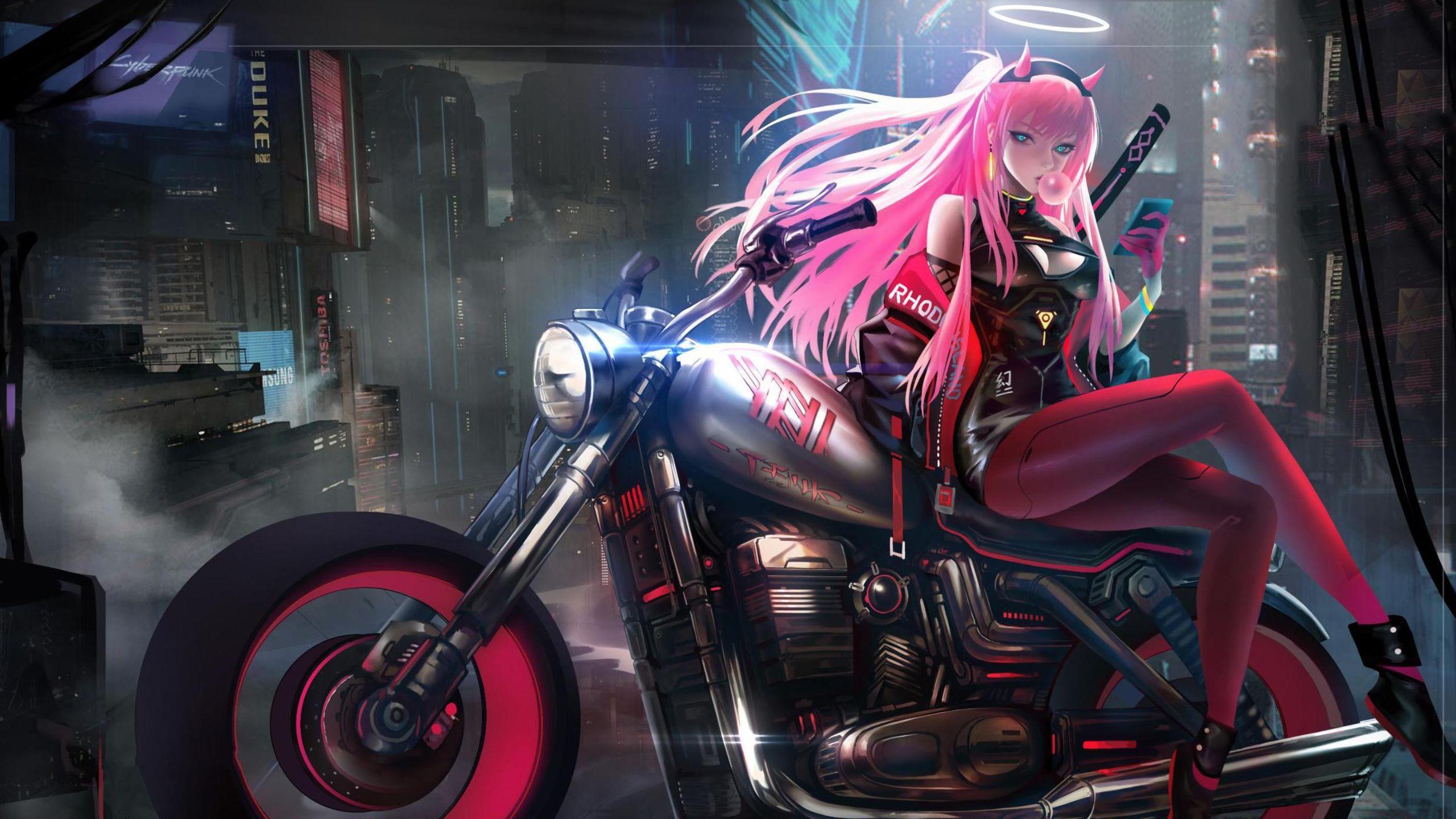 2560x1440 Anime Girl On Bike Art 1440P Resolution HD 4k Wallpaper, Image, Background, Photo and Picture
