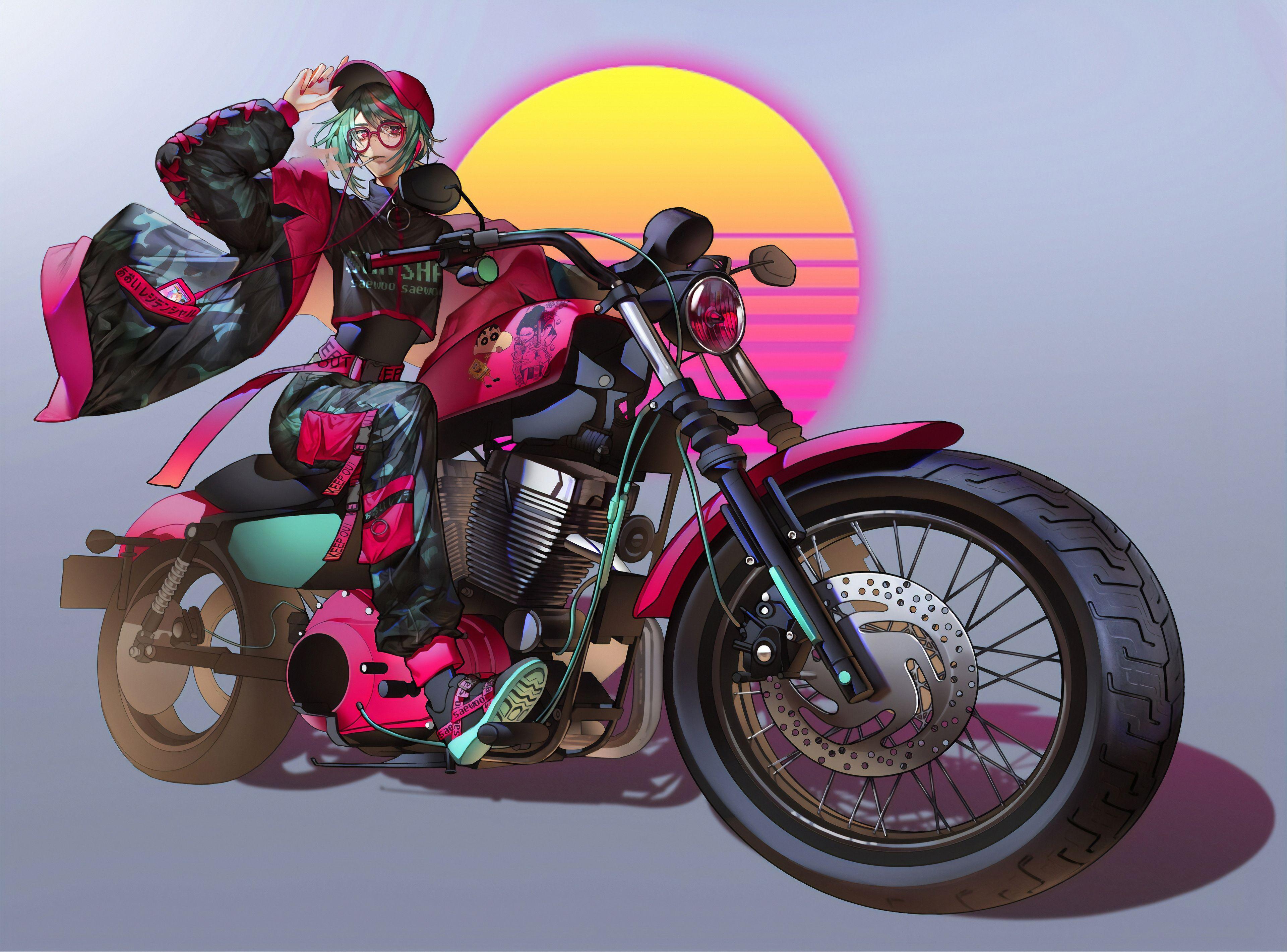 3840x2842 Anime Girl On Bike Art 4k 1440x900 Resolution HD 4k Wallpaper, Image, Background, Photo and Picture