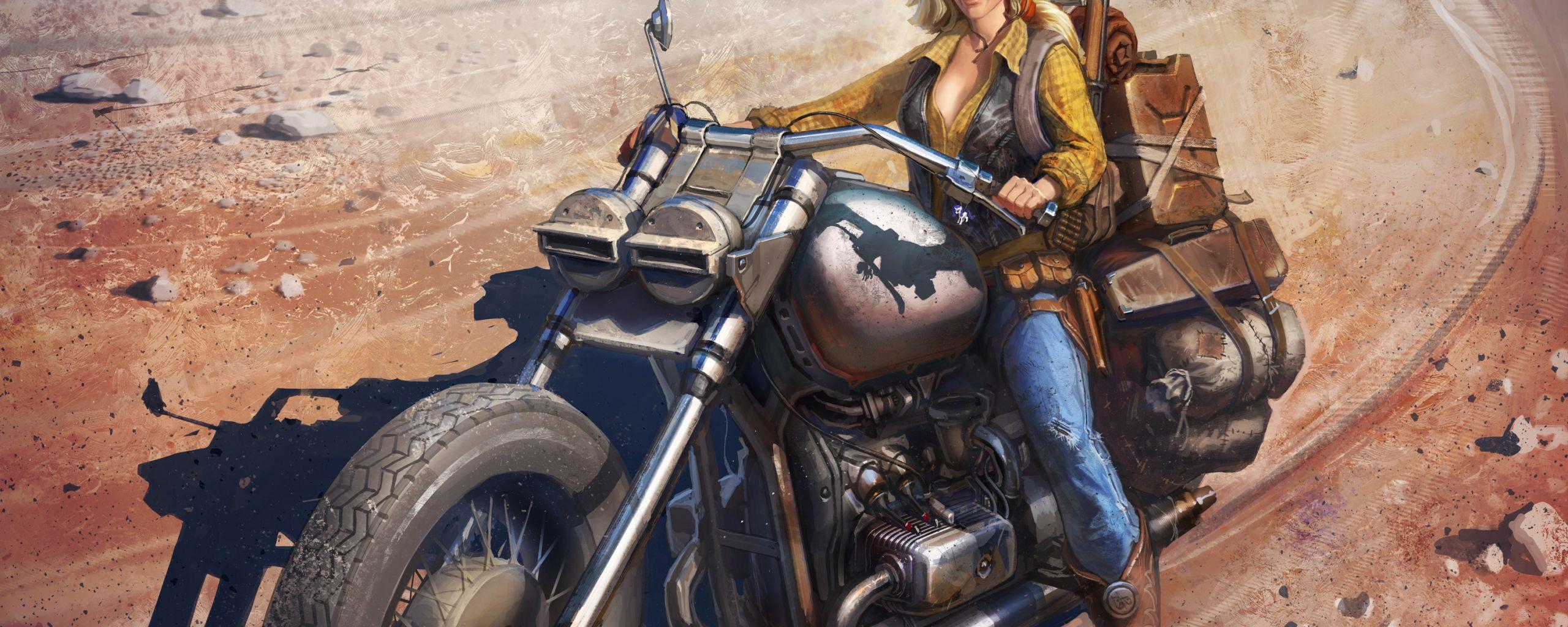 2560x1024 Desktop Wallpaper Girl On Bike, Artwork, Ride, HD Image, Picture, Background, 943f76