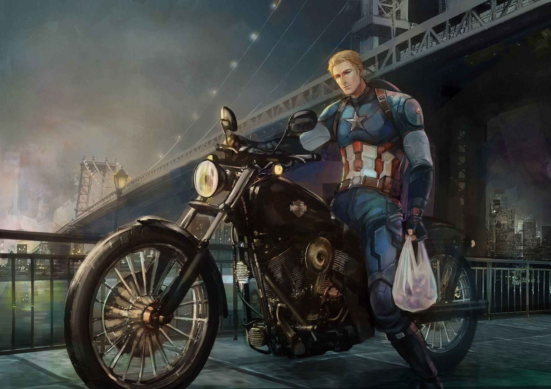 1920x1354 Captain America On Bike Back From Work Art Wallpaper
