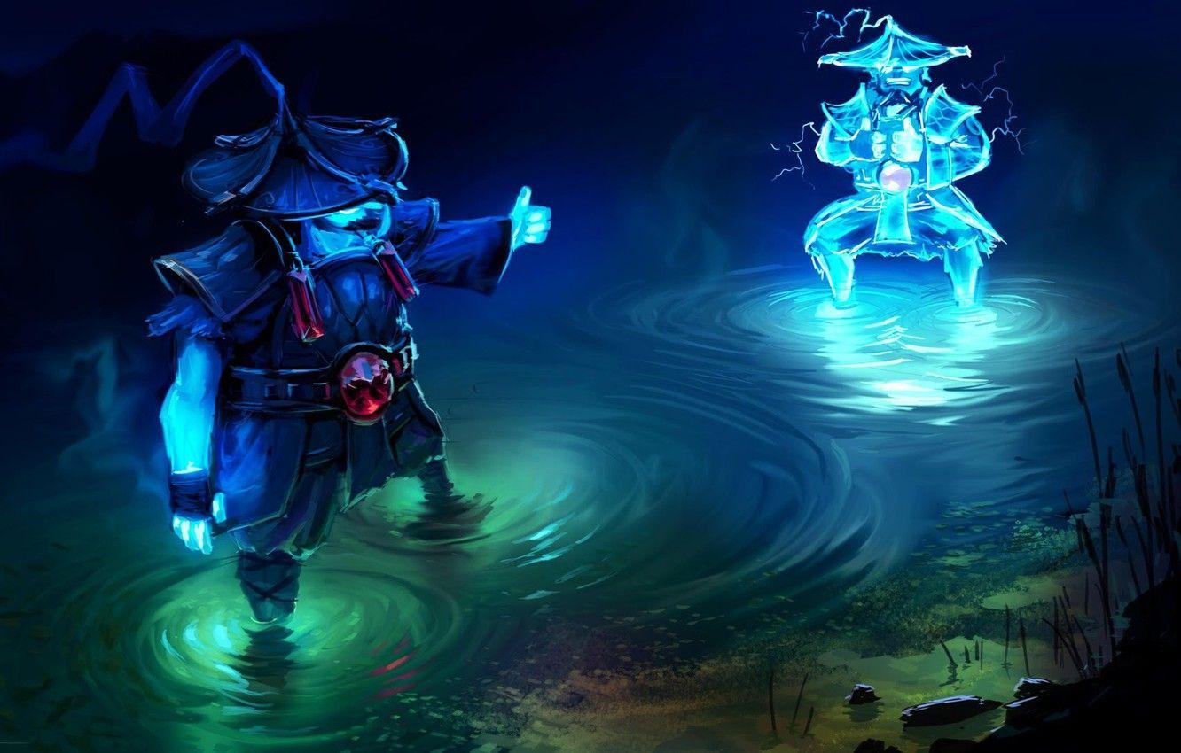 1332x850 Wallpaper water, river, lightning, art, copy, Dota Storm Spirit, Raijin image for desktop, section игры