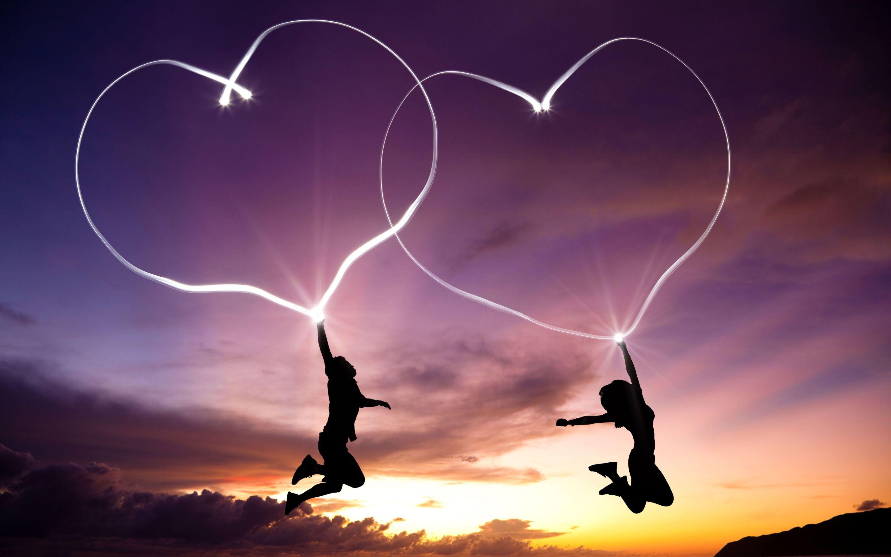 2880x1800 Sunset heart boy girl wallpaperx1800