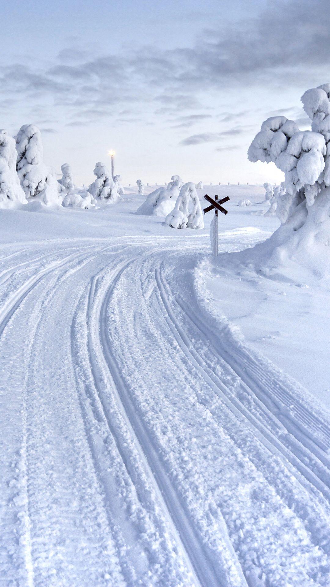 1080x1920 Image Lapland region Finland Winter Nature Snow Roads 1080x1920