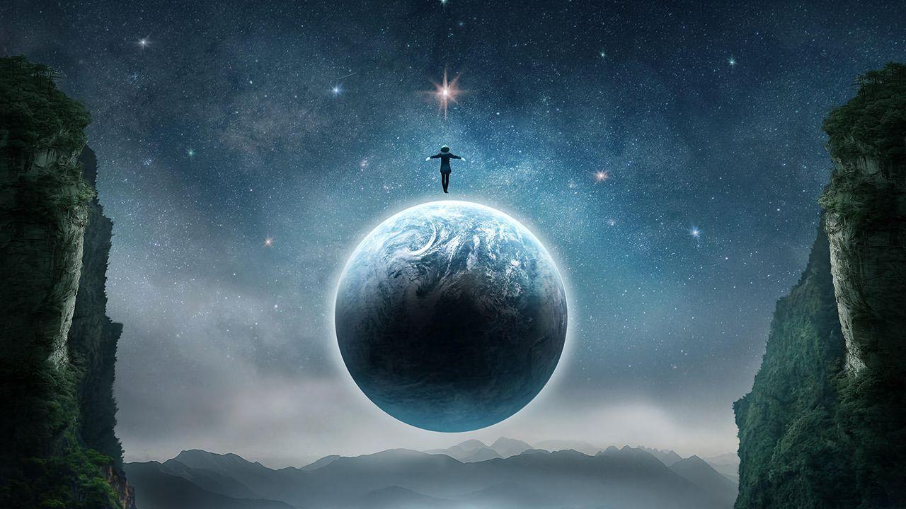 1280x720 Download wallpaper 1280x720 planet, silhouette, levitation, flight, fantastic hd, hdv, 720p HD background