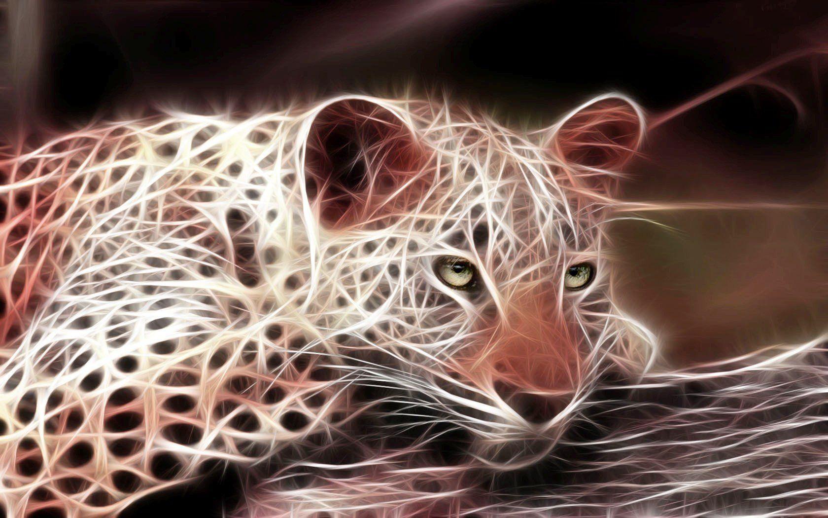 1680x1050 leopard, 3D, Fractalius, Animals, Digital art Wallpaper HD / Desktop and Mobile Background