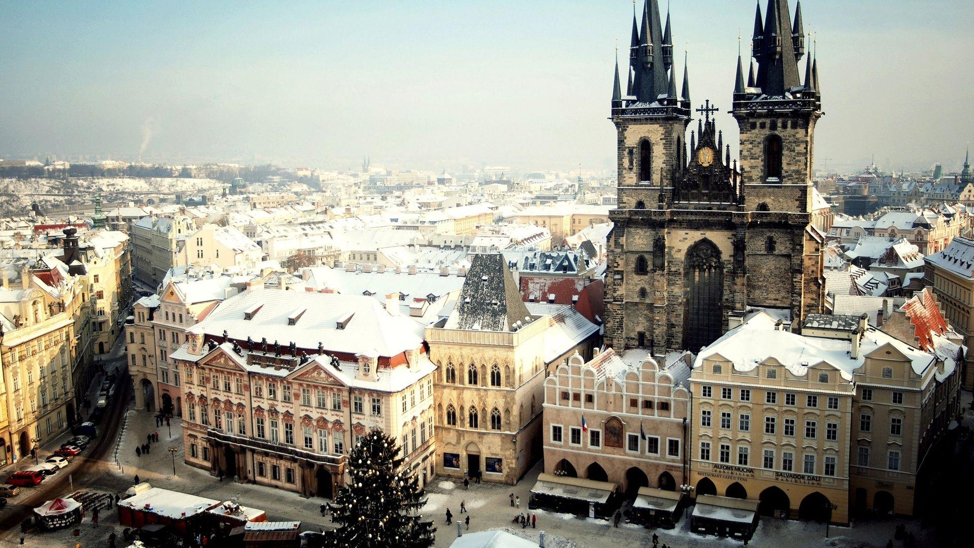 1920x1080 High Definition Wallpaper wallpaper: Prague Czech Republic Old Town Square winter snow