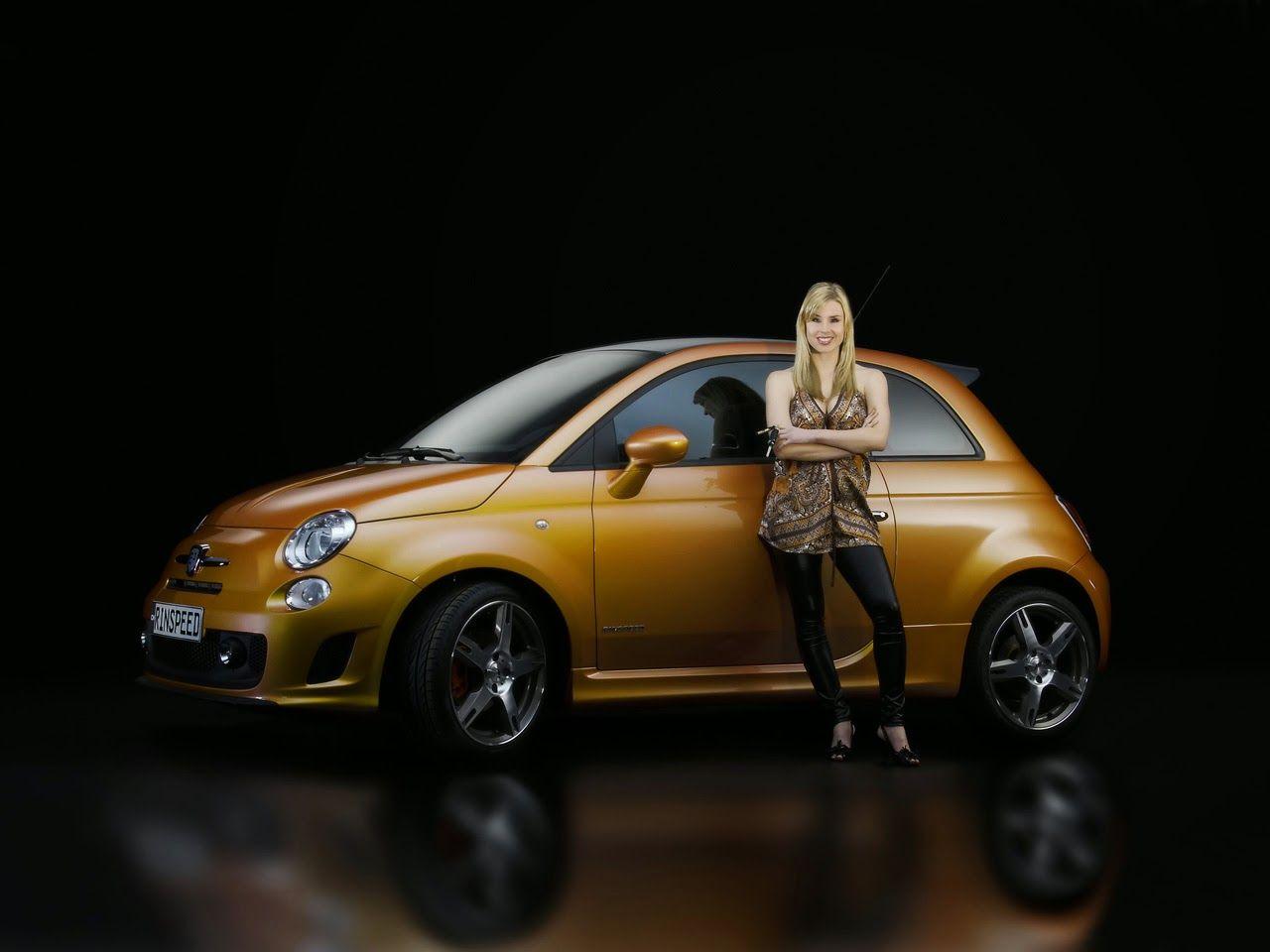 1280x960 beauty walpaper: Yellow Fiat 500 Abarth And Girl