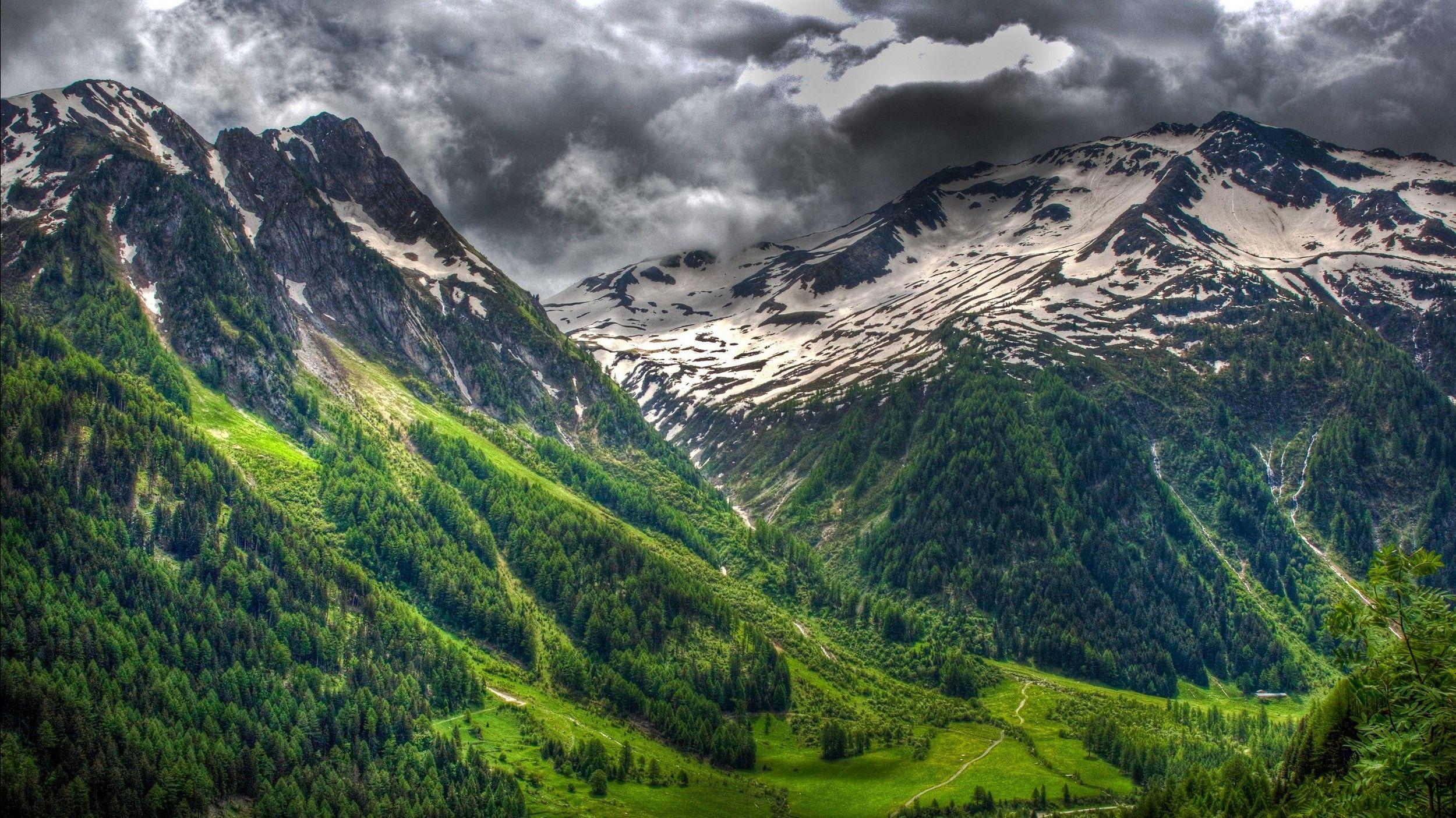 2500x1405 nature, Landscape, Forest, Snowy Peak, Clouds, Spring, Swiss Alps, Green Wallpaper HD / Desktop and Mobile Background