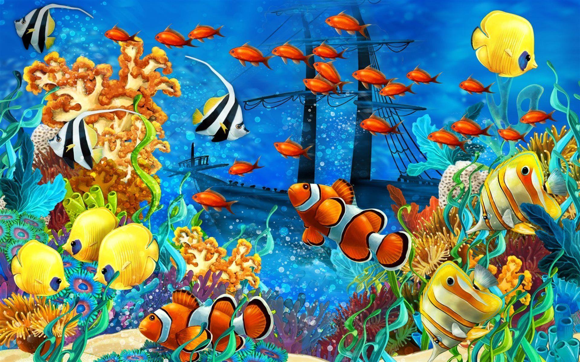 1920x1200 Download Wallpaper Underwater World, Clown Fish, Marine Fish, Different Fish, Ribki Clone For Desktop With Resolution 1920x1200. High Quality HD Picture Wallpaper