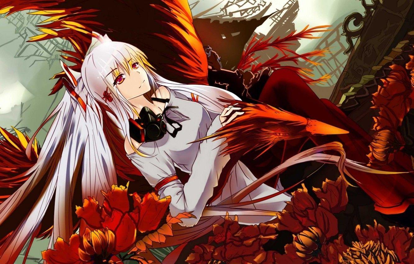 1332x850 Wallpaper girl, flowers, anime, art, Phoenix, fujiwara no mokou image for desktop, section прочее