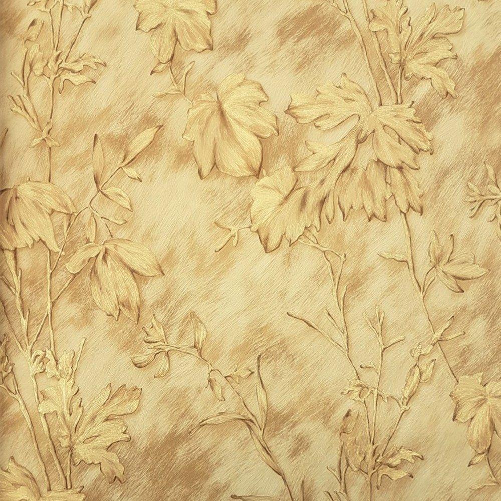 1000x1000 Fine Decor D&C Selveaggia Cow Fur Leaves Gold Yellow Wallpaper