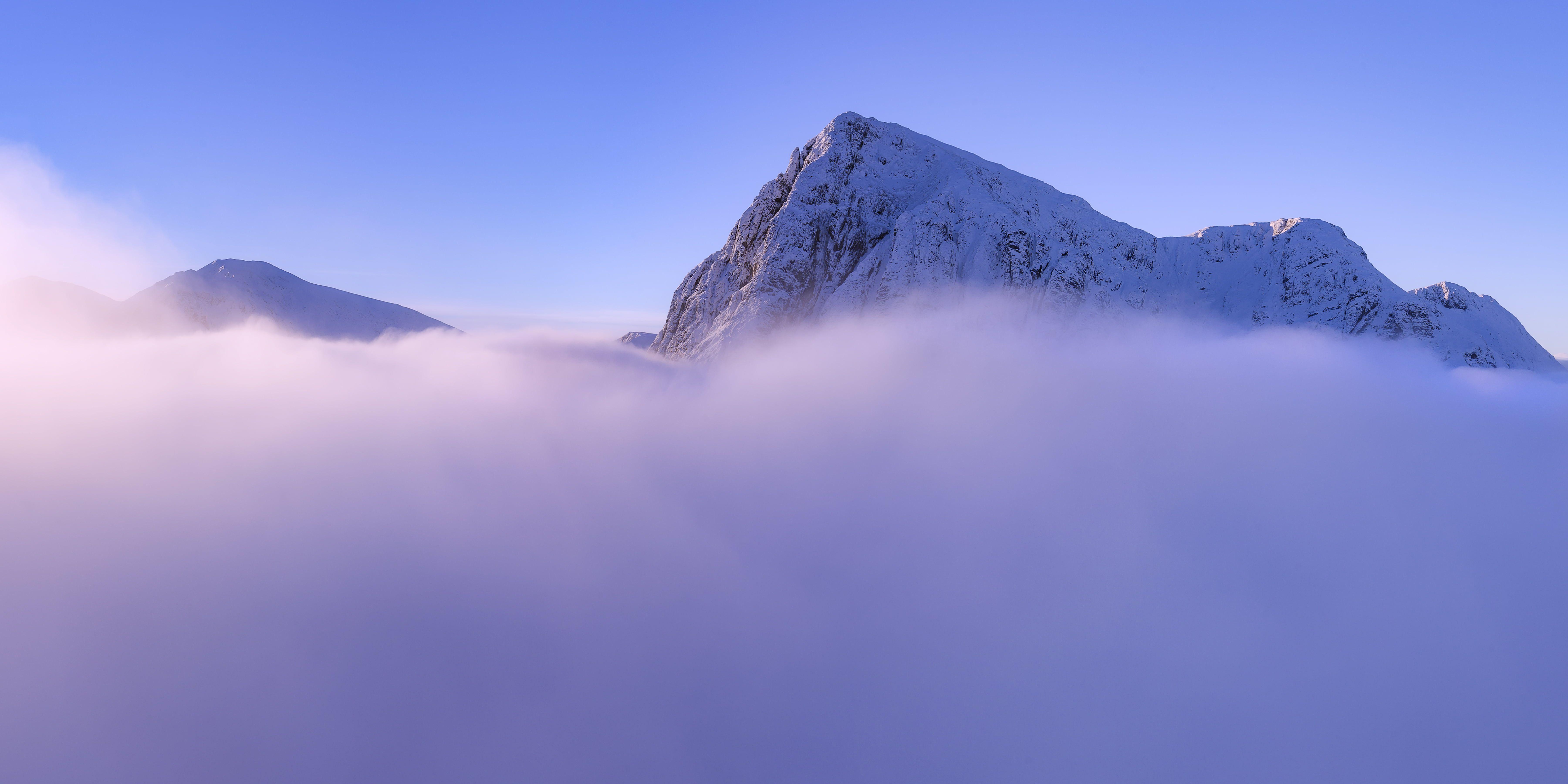 7200x3600 High rise snow mountain with fog HD wallpaper